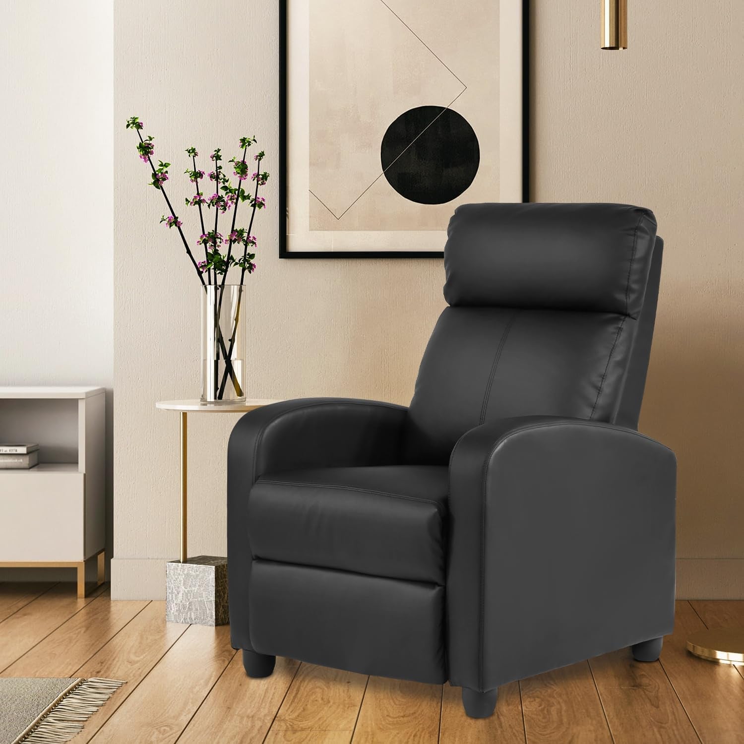 Recliner Chair PU Leather Recliner Sofa Home Theater Seating with Lumbar Support Overstuffed High-Density Sponge Push Back Recliners Armchair for Living Room,Black
