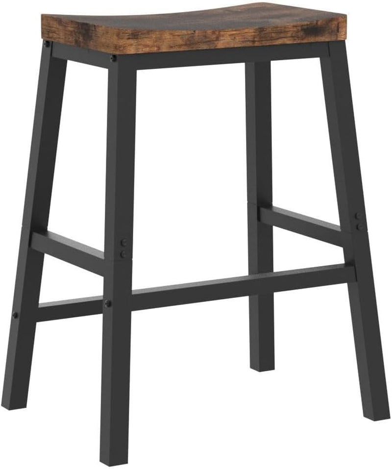 Bar Stools, Set of 2 Bar Chairs, 23.6 Inch Saddle Stools, Kitchen Counter Stools with Footrests, Industrial Stools for Dining Room, Kitchen, Counter, Bar, Rustic Brown and Black BF02MD01-3