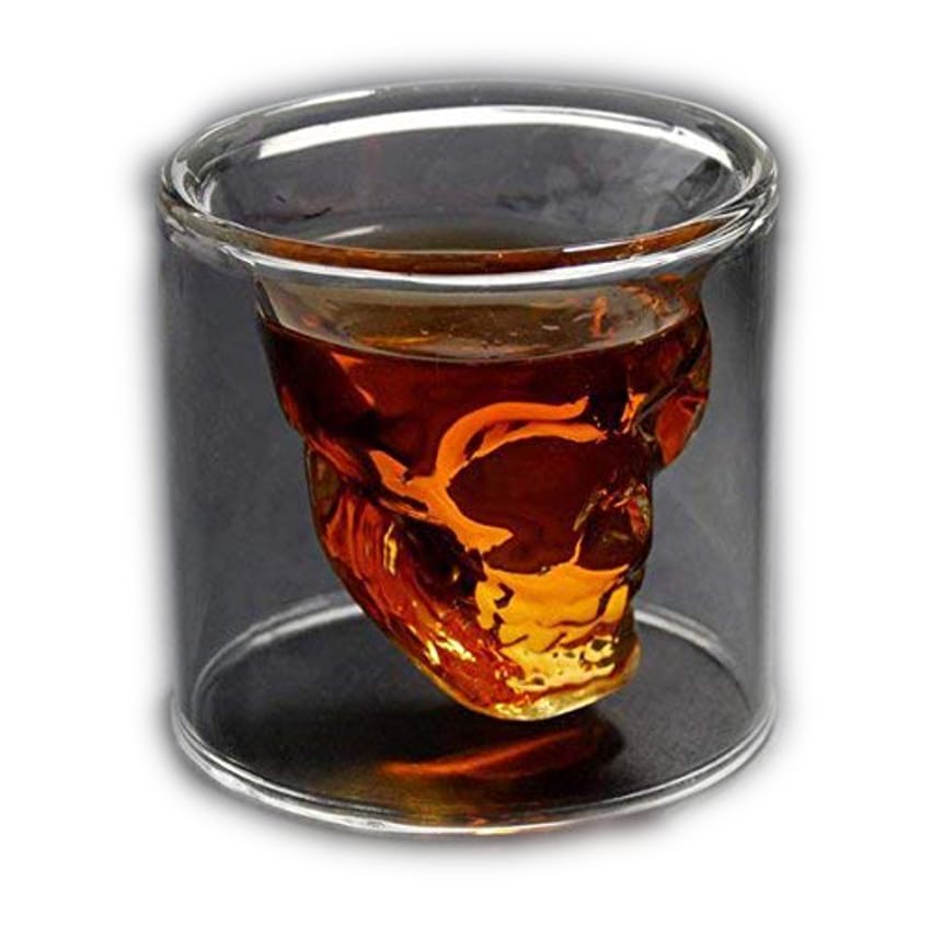 1 Ounce  Crystal Skull Beer Whiskey Shot Double Glass Cup-0