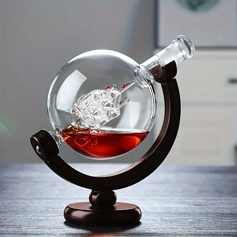 Globe Whiskey Decanter Set Lead-Free Glass Carafe-2
