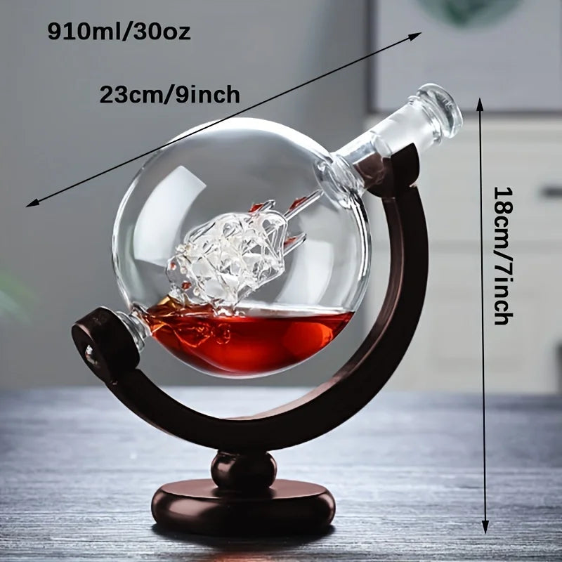 Globe Whiskey Decanter Set Lead-Free Glass Carafe-3