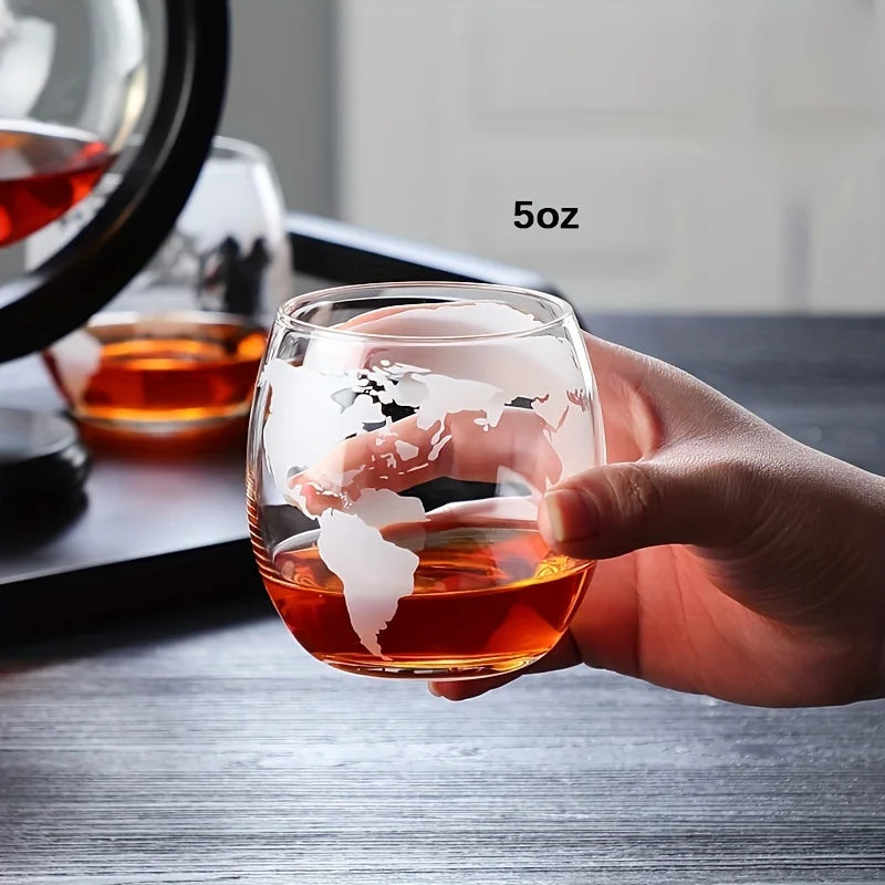 Globe Whiskey Decanter Set Lead-Free Glass Carafe-4