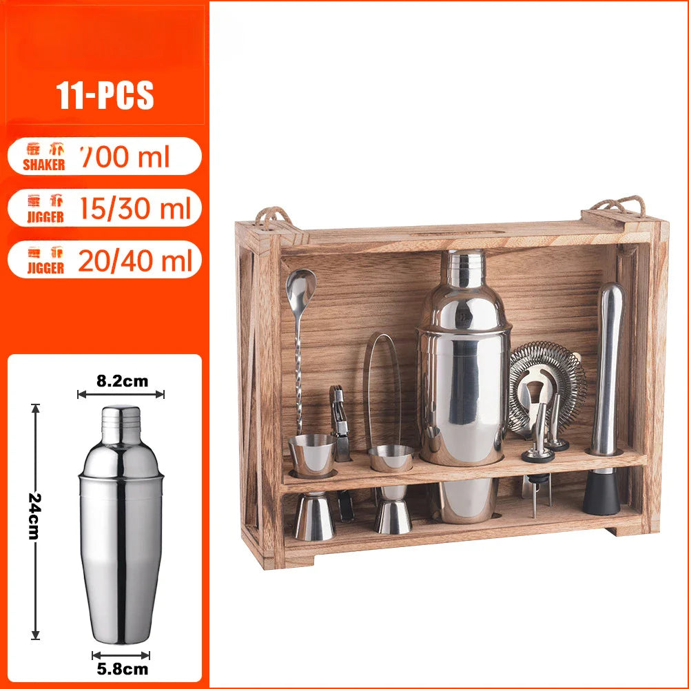 NNEOBA 11PC Bartender Cocktail Shaker Mixer Kit with Wooden Shelf-3