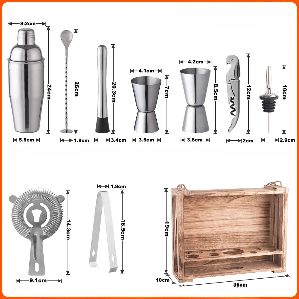 NNEOBA 11PC Bartender Cocktail Shaker Mixer Kit with Wooden Shelf-2