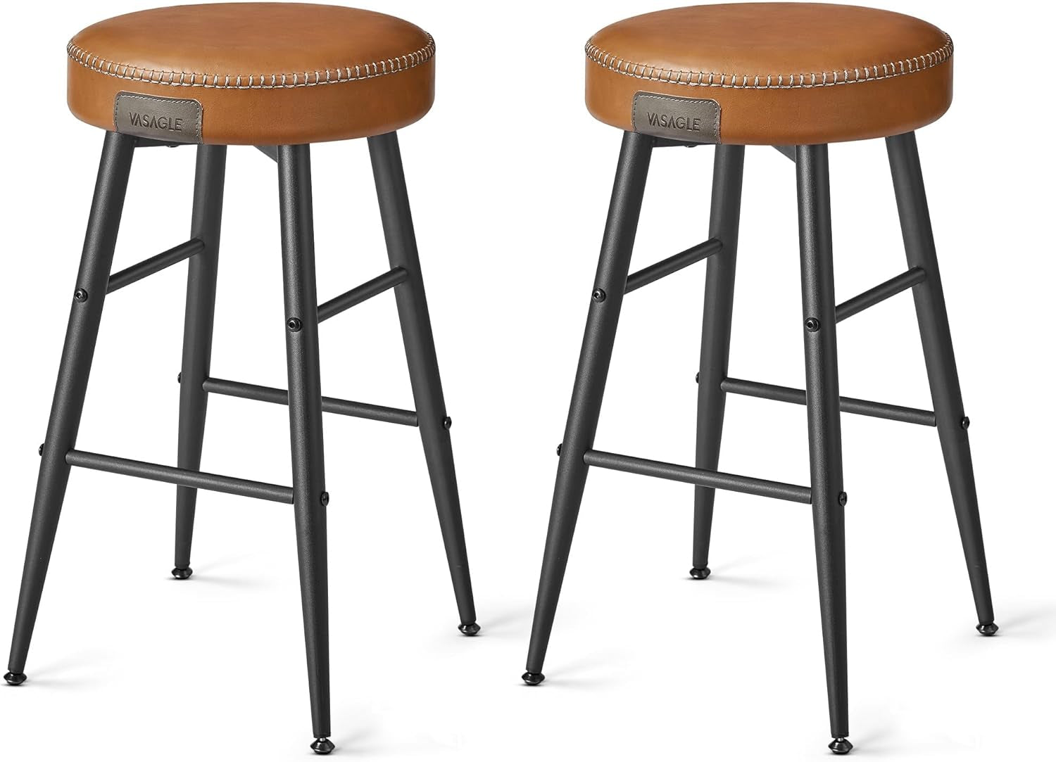 EKHO Collection - Bar Stools Set of 2, Counter Height Bar Stools, Kitchen Counter Stools, Mid-Century Modern Backless Counter Stools, 24.8-Inch Tall, Kitchen Island Home Bar, Caramel Brown-0