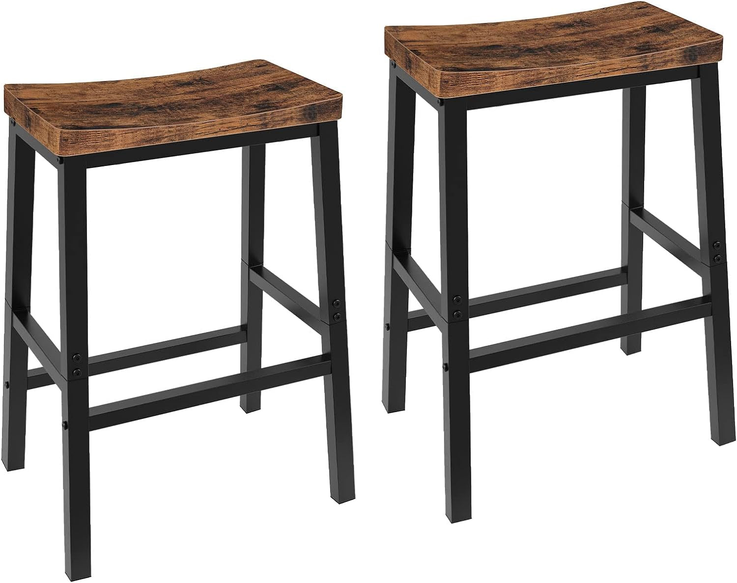 Bar Stools, Set of 2 Bar Chairs, 23.6 Inch Saddle Stools, Kitchen Counter Stools with Footrests, Industrial Stools for Dining Room, Kitchen, Counter, Bar, Rustic Brown and Black BF02MD01-0
